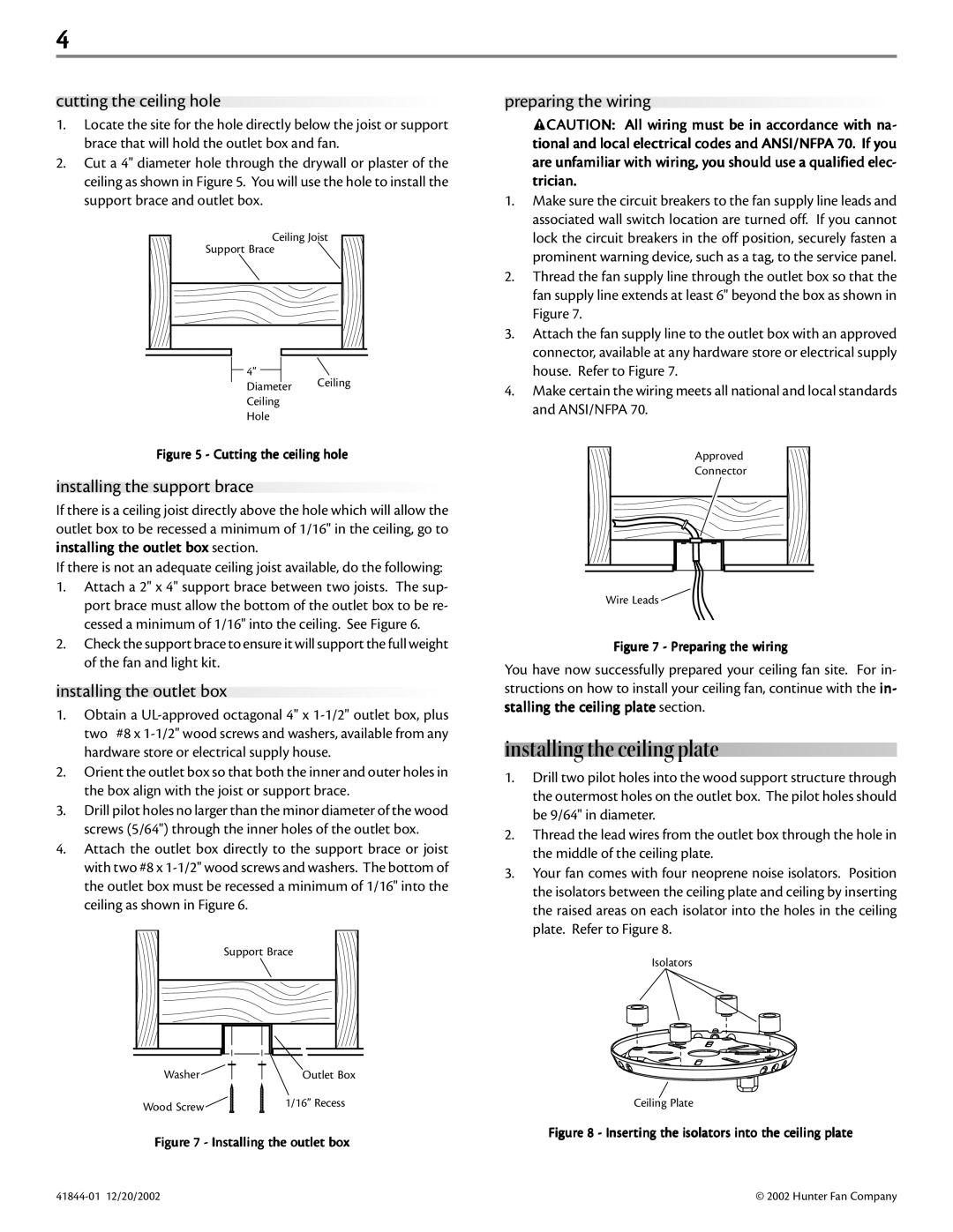 Hunter Fan 41844-01 manual Installing the ceiling plate, Cutting the ceiling hole 