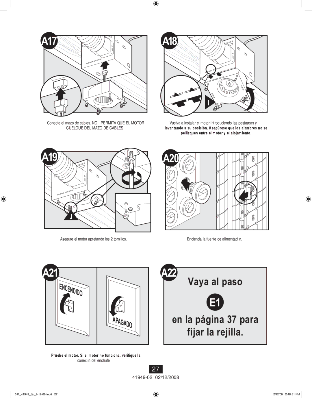 Hunter Fan 41949-01 manual Vaya al paso 