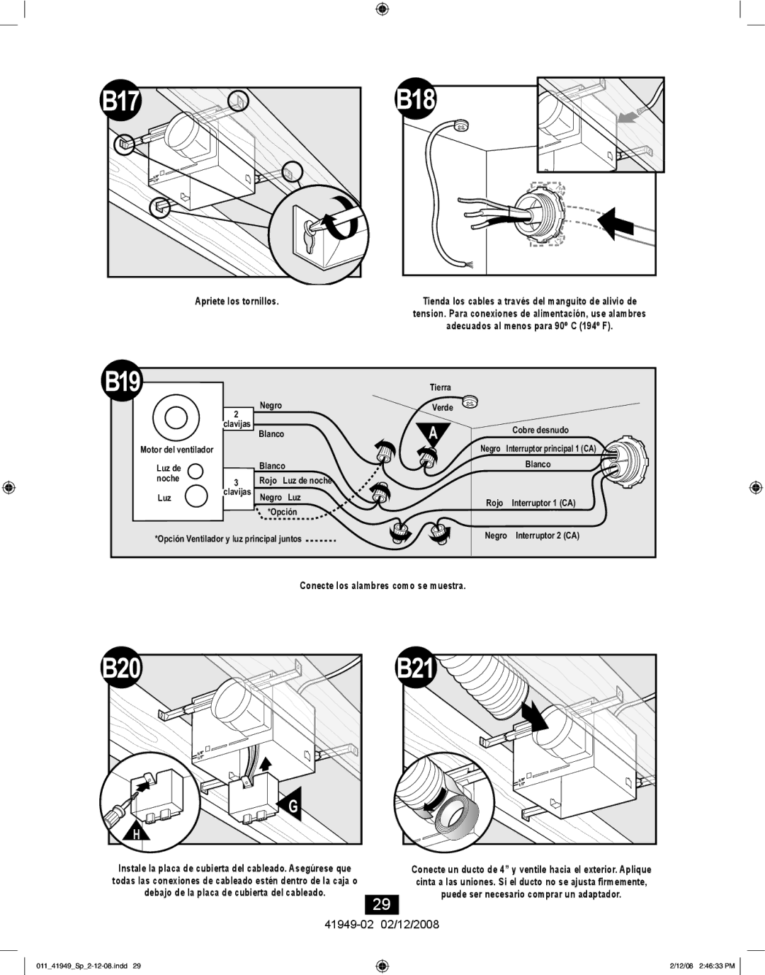 Hunter Fan 41949-01 manual Apriete los tornillos 