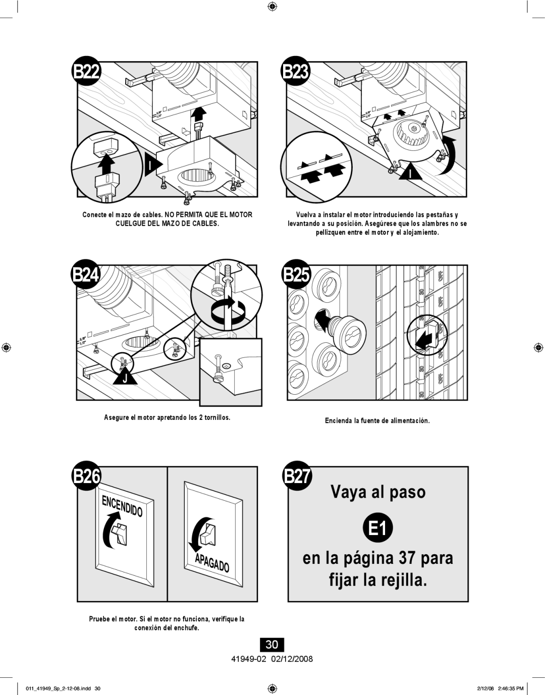 Hunter Fan 41949-01 manual B24, Cuelgue DEL Mazo DE Cables 