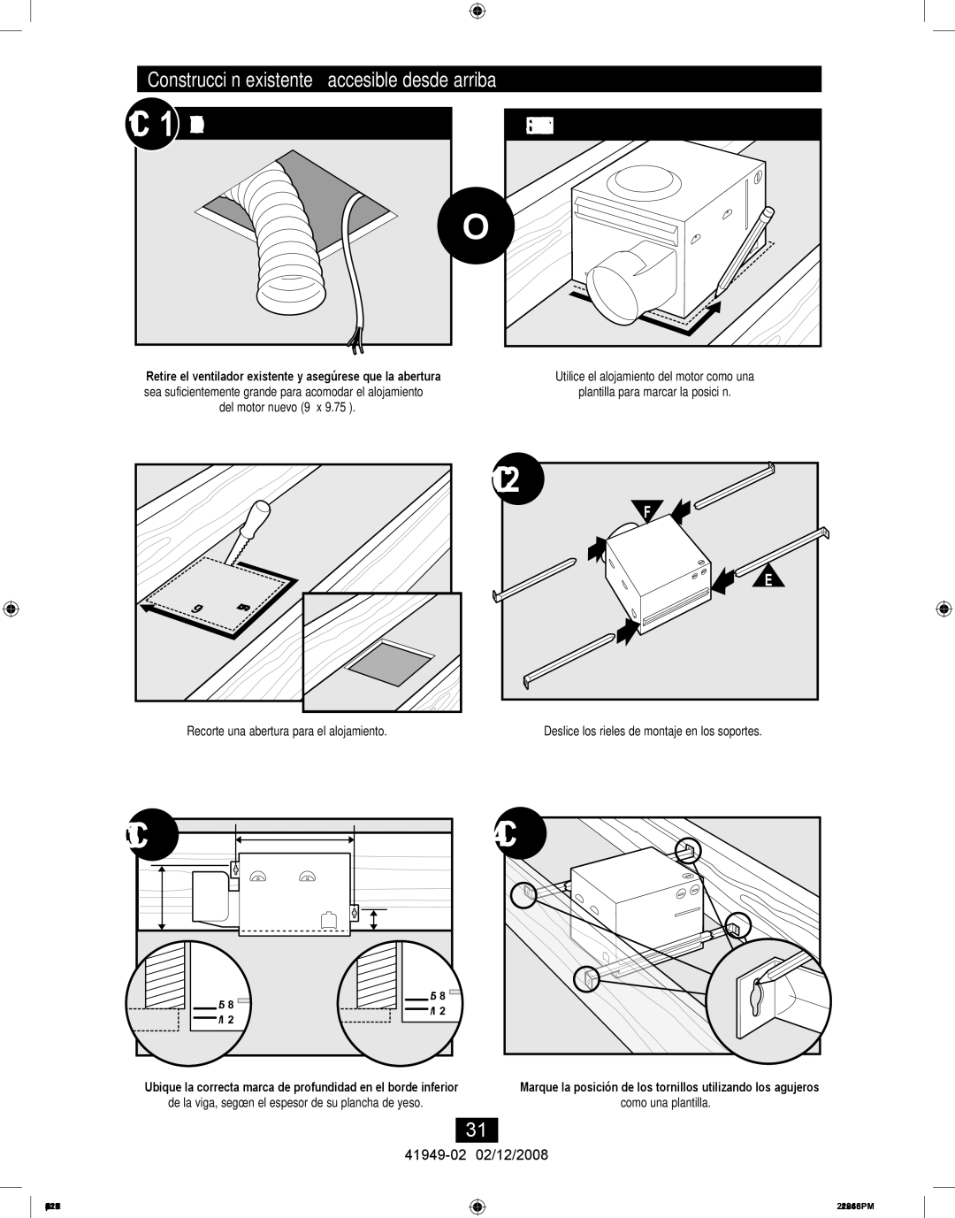 Hunter Fan 41949-01 manual SIN Ventilador Existente, Construcción existente accesible desde arriba 