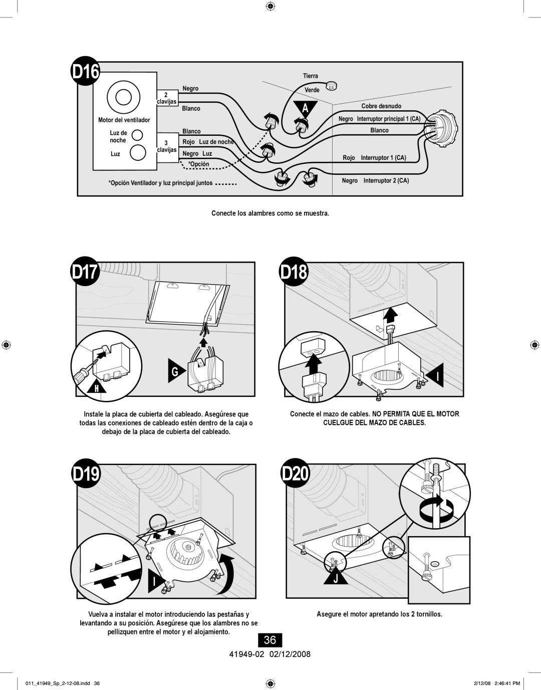 Hunter Fan 41949-01 manual Vuelva a instalar el motor introduciendo las pestañas y 