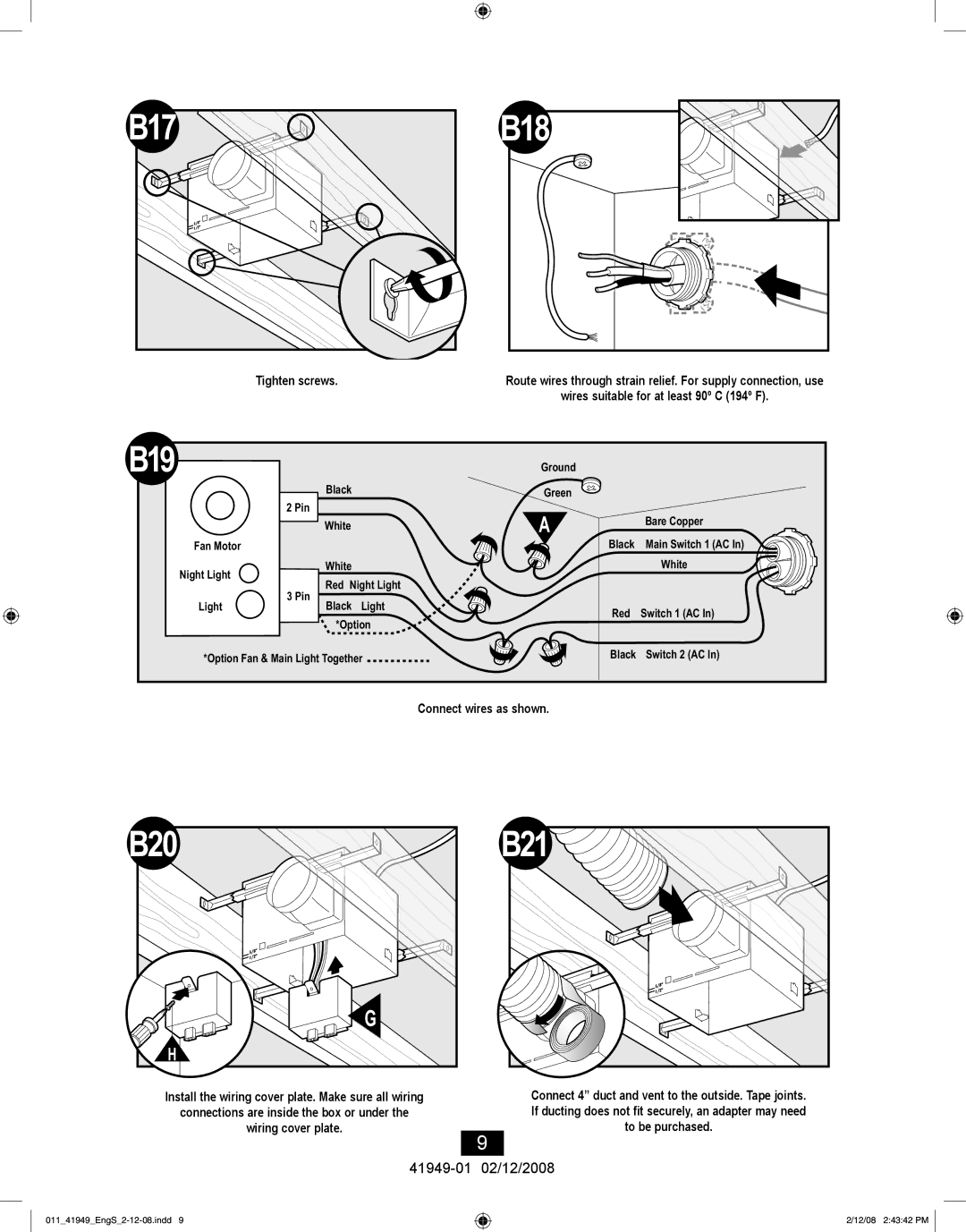 Hunter Fan 41949-01 manual B17, B19, B20 