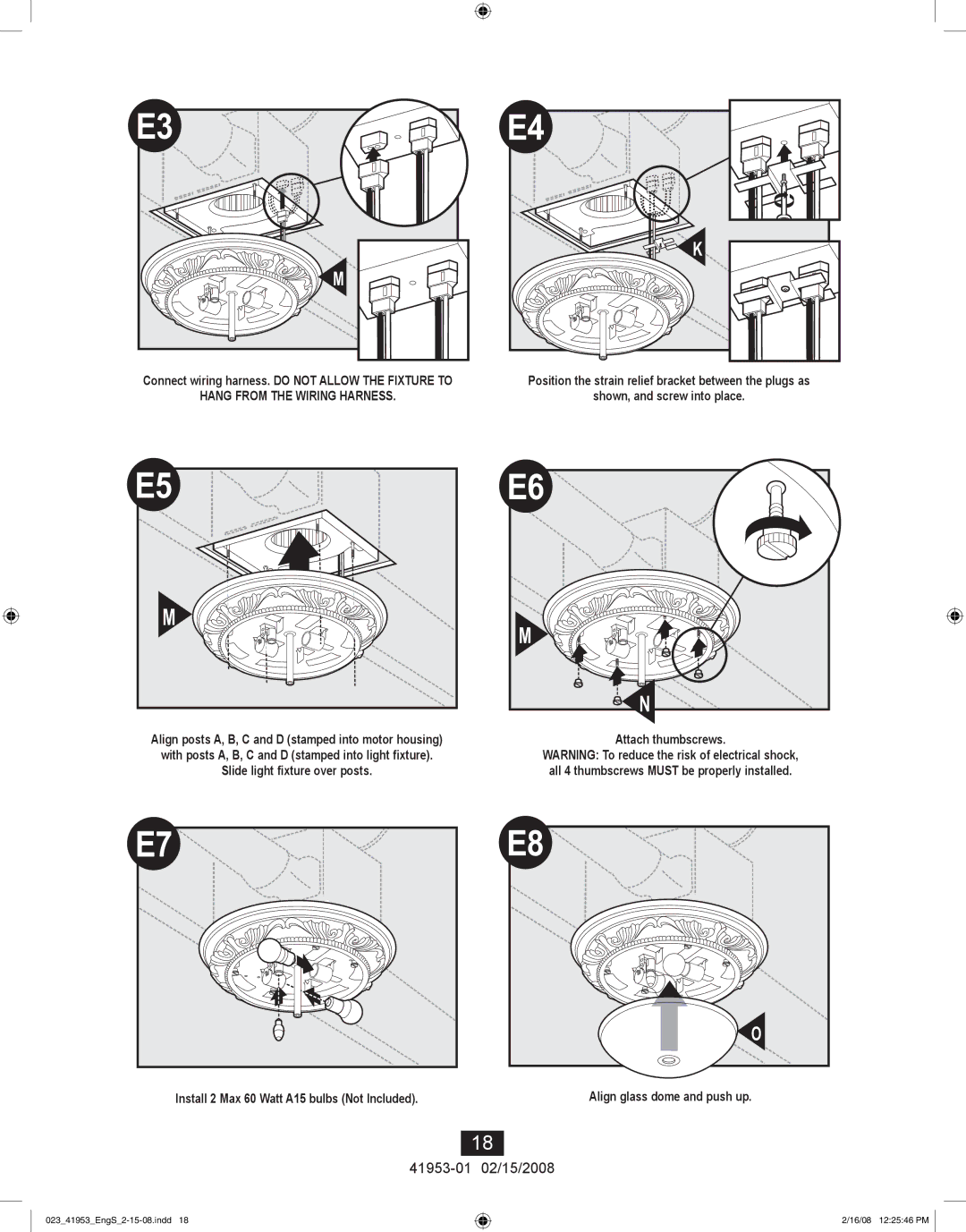 Hunter Fan 41953-01 manual Connect wiring harness. do not Allow the Fixture to 