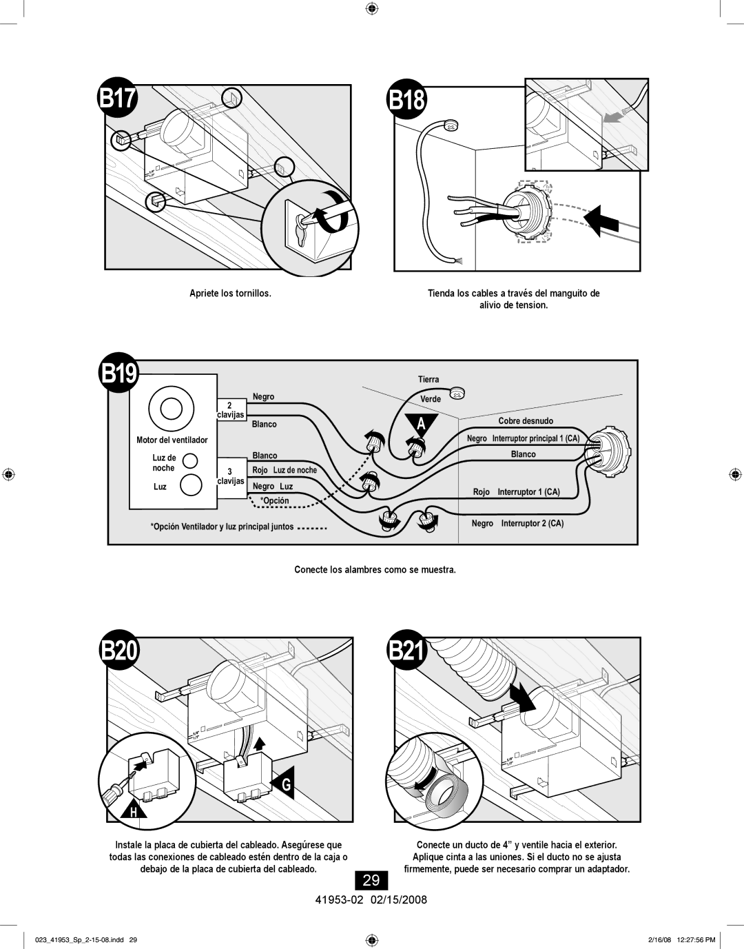 Hunter Fan 41953-01 manual Apriete los tornillos 