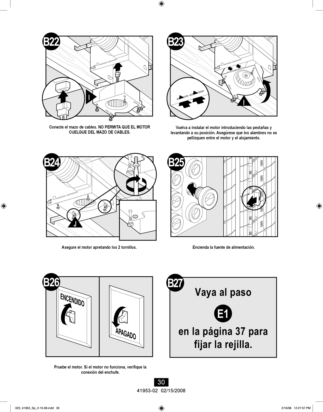 Hunter Fan 41953-01 manual B22, B23 