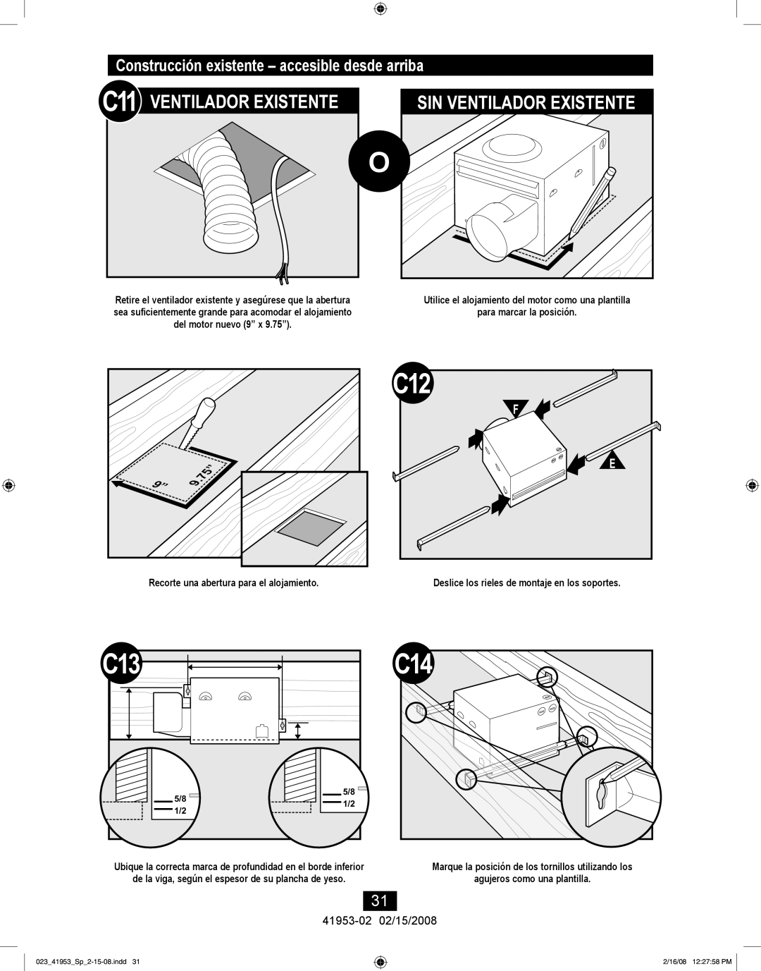 Hunter Fan 41953-01 manual SIN Ventilador Existente, Construcción existente accesible desde arriba 