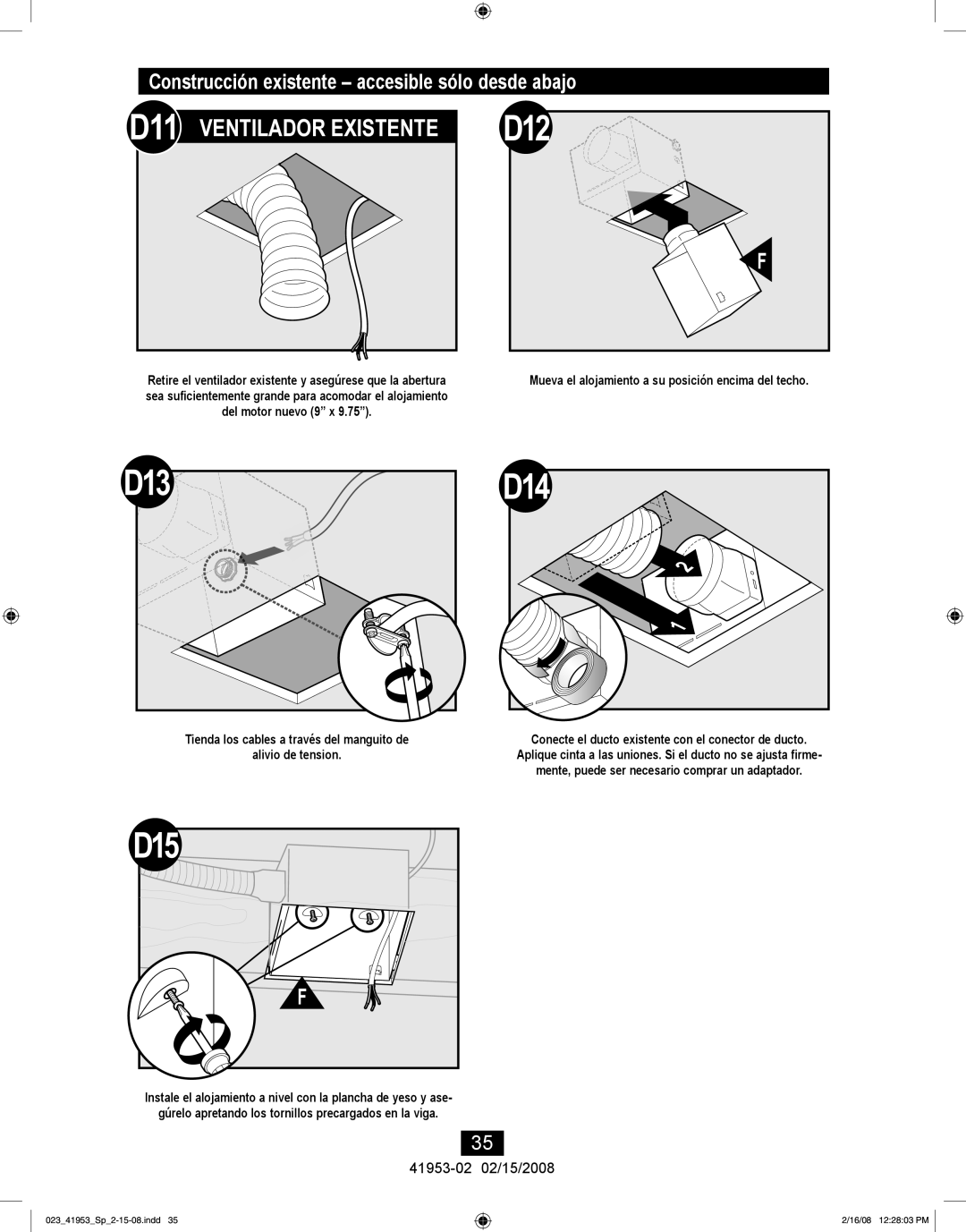 Hunter Fan 41953-01 manual D12, Construcción existente accesible sólo desde abajo 