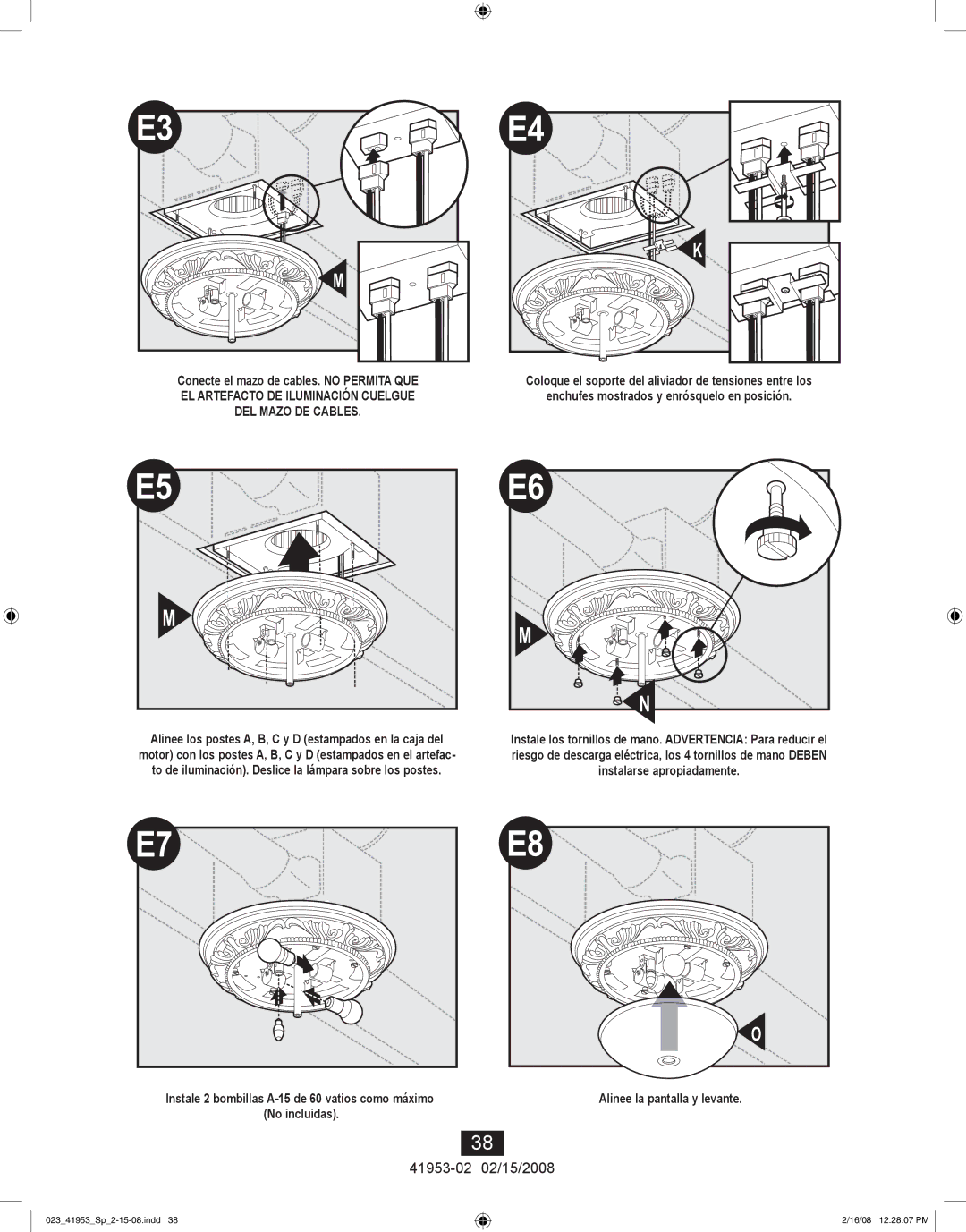 Hunter Fan 41953-01 manual EL Artefacto DE Iluminación Cuelgue DEL Mazo DE Cables 