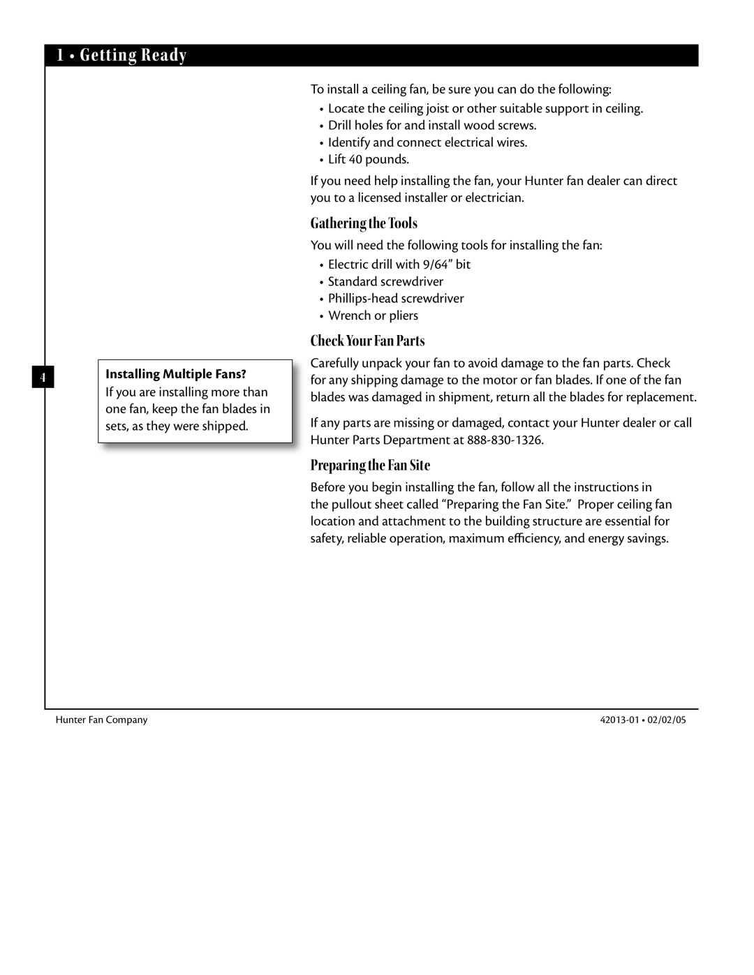 Hunter Fan 42013-01 manual Getting Ready, Installing Multiple Fans? 