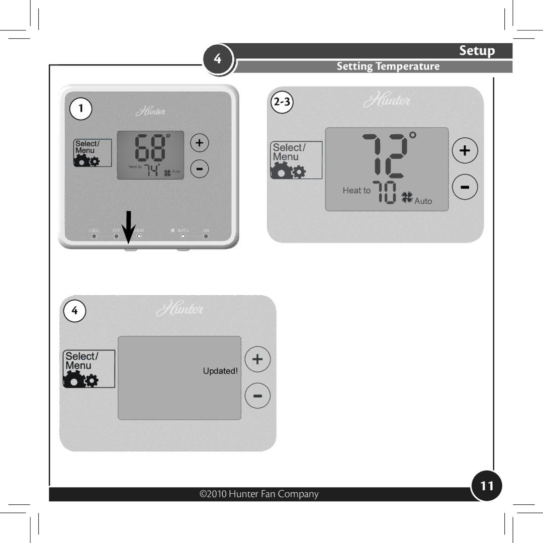 Hunter Fan 42177, 42122 owner manual Setting Temperature 