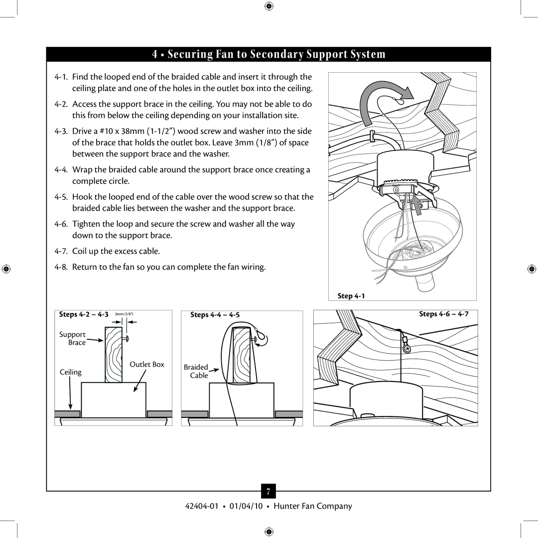 Hunter Fan 42404-01 installation manual Securing Fan to Secondary Support System 