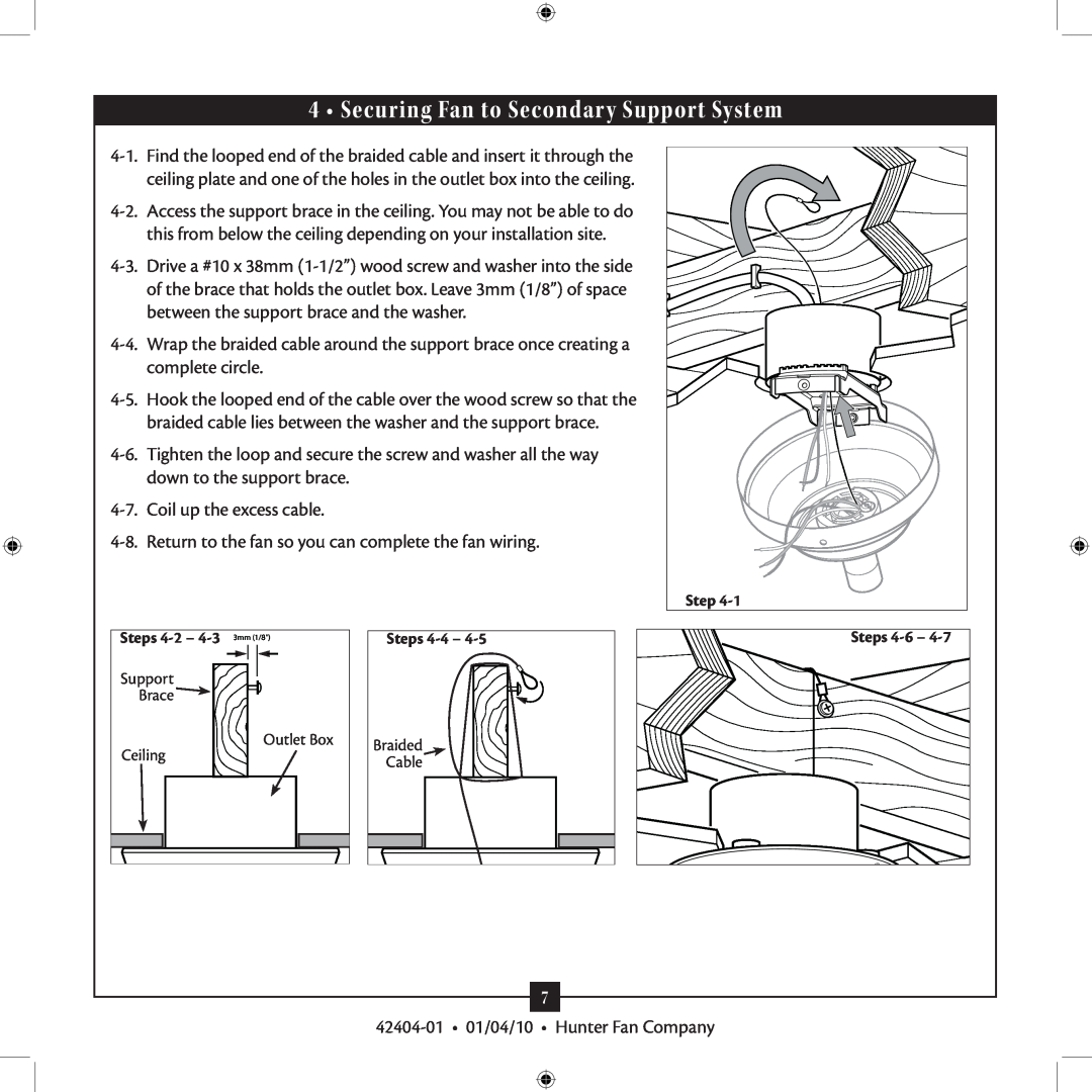 Hunter Fan 42404-01 installation manual Securing Fan to Secondary Support System 