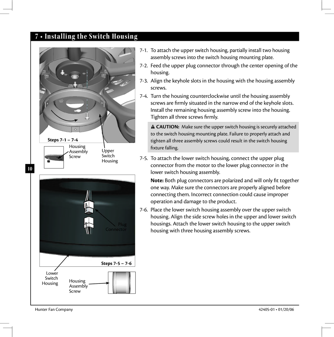 Hunter Fan 42405-01 warranty Steps 7-1, Steps 7-5 