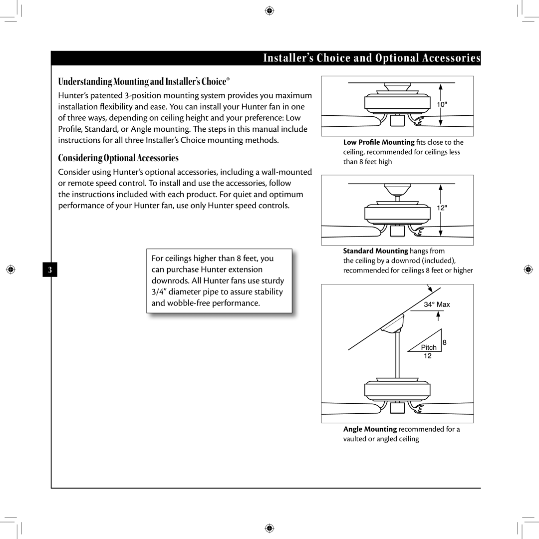Hunter Fan 42406-01 installation manual Installer’s Choice and Optional Accessories, Wobble-free performance 