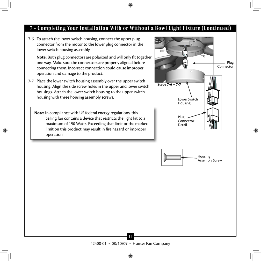 Hunter Fan 42408-01 installation manual Steps 7-6 