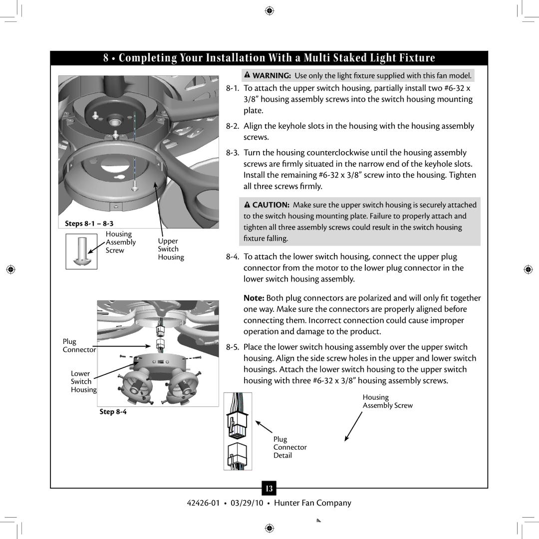 Hunter Fan 42426-01 installation manual Steps 8-1 