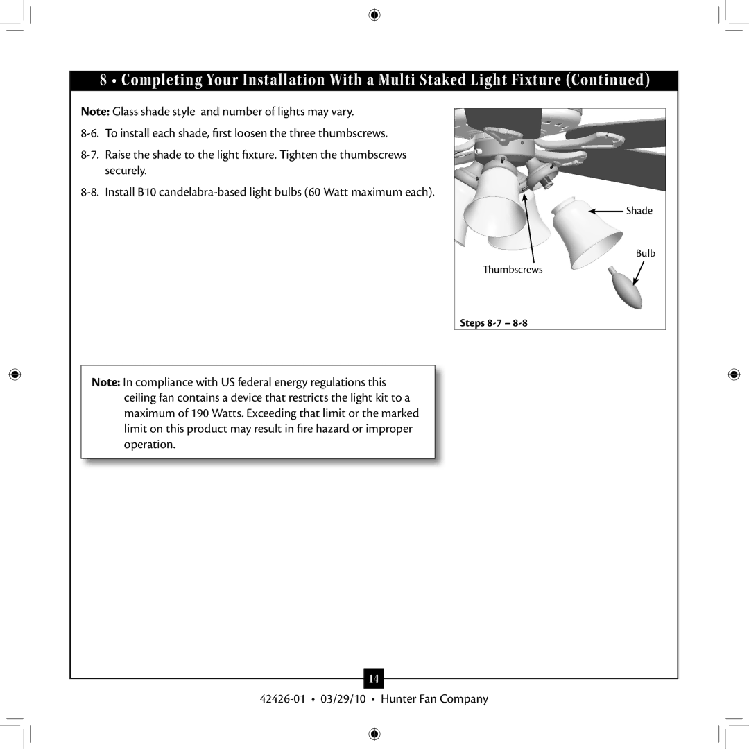 Hunter Fan 42426-01 installation manual Steps 8-7 