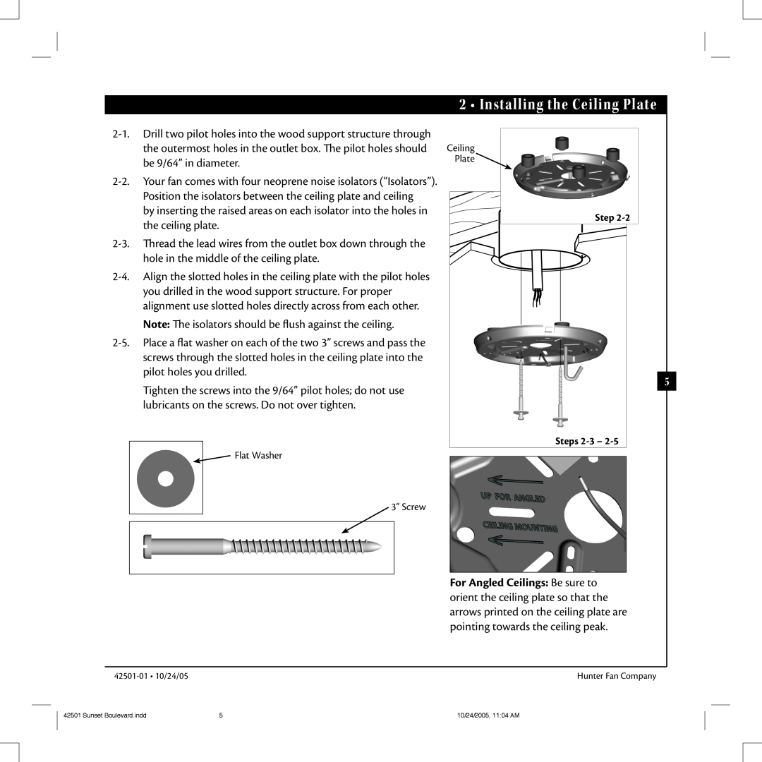 Hunter Fan 42501-01 manual Installing the Ceiling Plate 