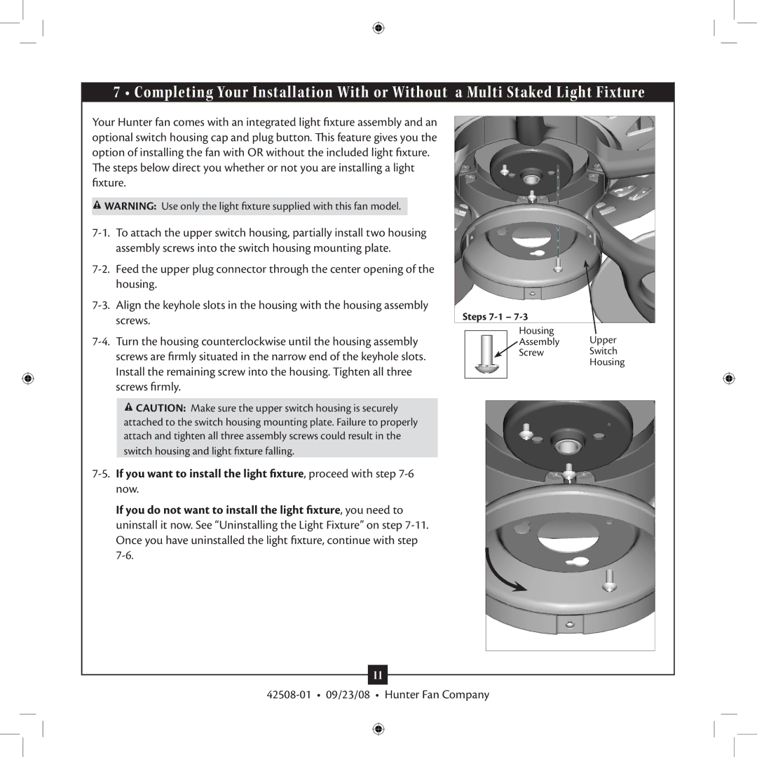 Hunter Fan 42508-01 installation manual Steps 7-1 