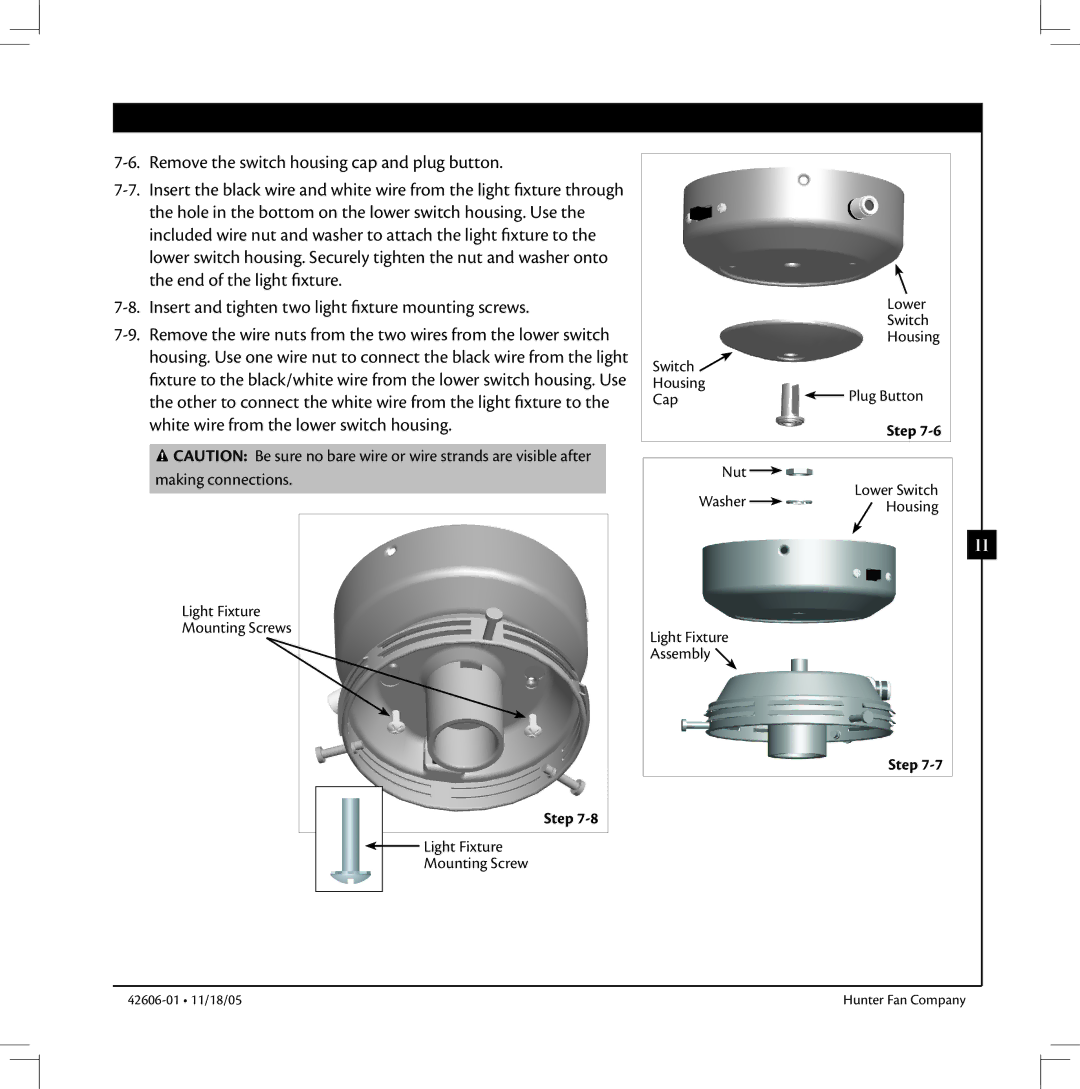 Hunter Fan 42606-01 warranty Light Fixture Mounting Screws 