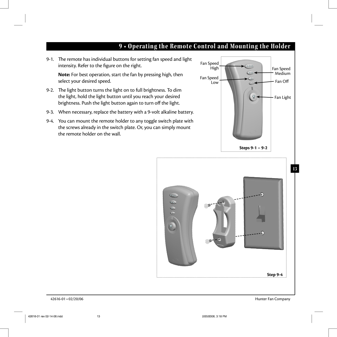 Hunter Fan 42616-01 warranty Steps 