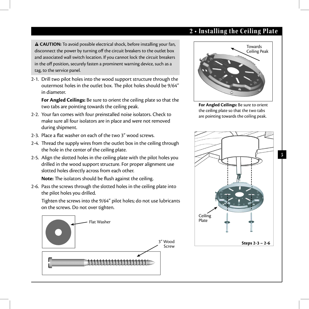 Hunter Fan 42625-01 warranty Installing the Ceiling Plate, Towards Ceiling Peak 