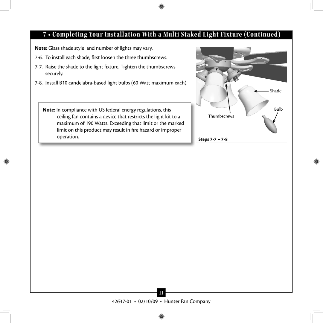 Hunter Fan 42637-01 installation manual Steps 7-7 