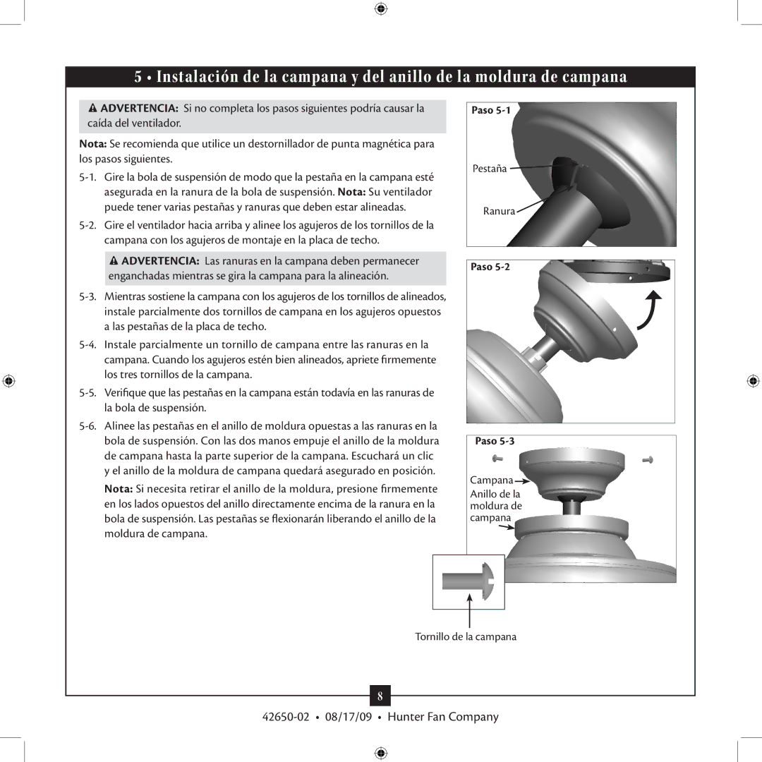 Hunter Fan 42650-02 manual Paso 