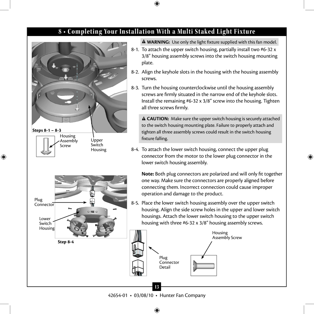 Hunter Fan 42654-01 installation manual Steps 8-1 