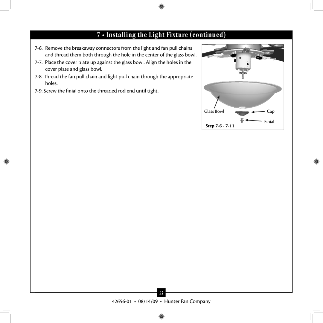 Hunter Fan 42656-01 installation manual Glass Bowl 