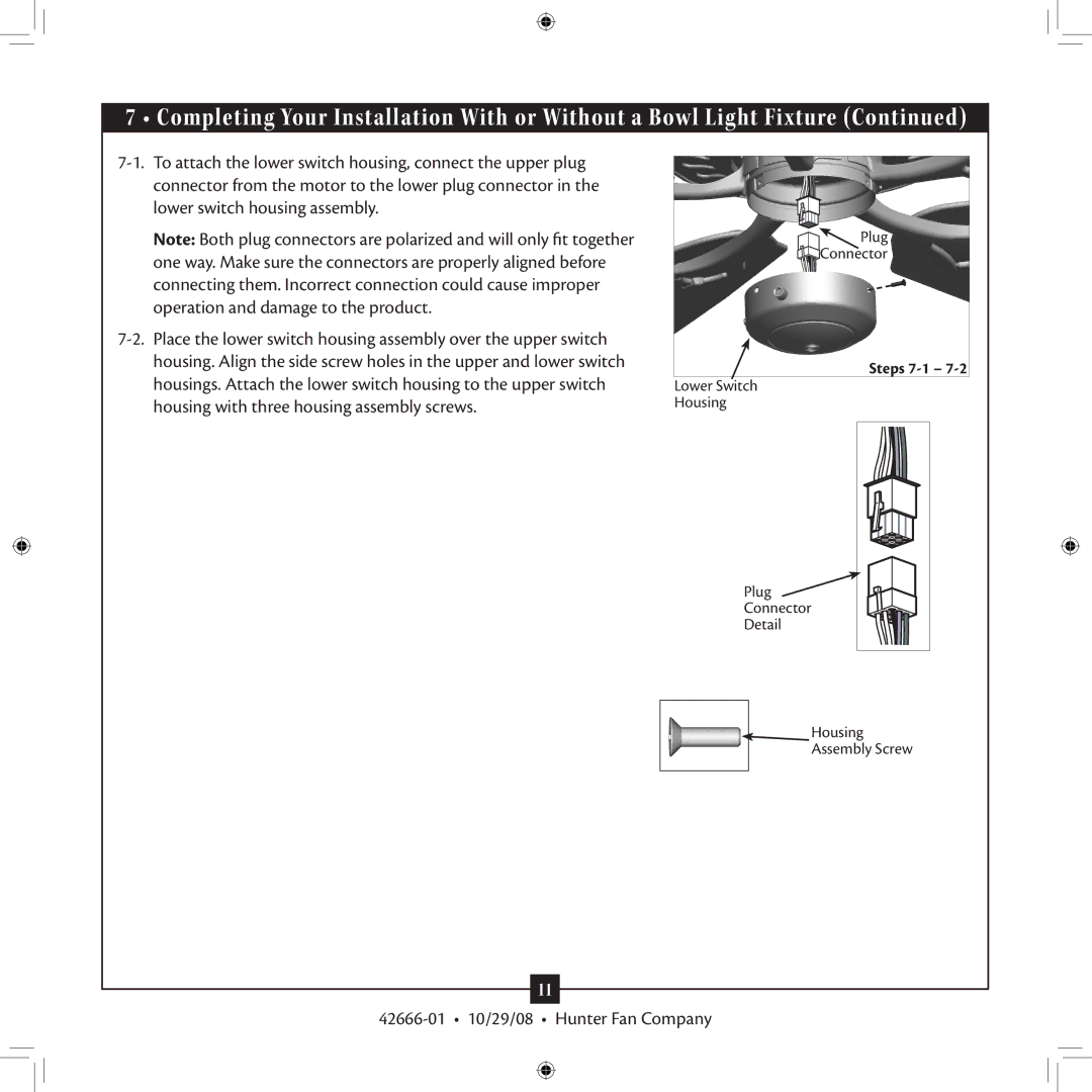 Hunter Fan 42666-01 installation manual Steps 7-1 