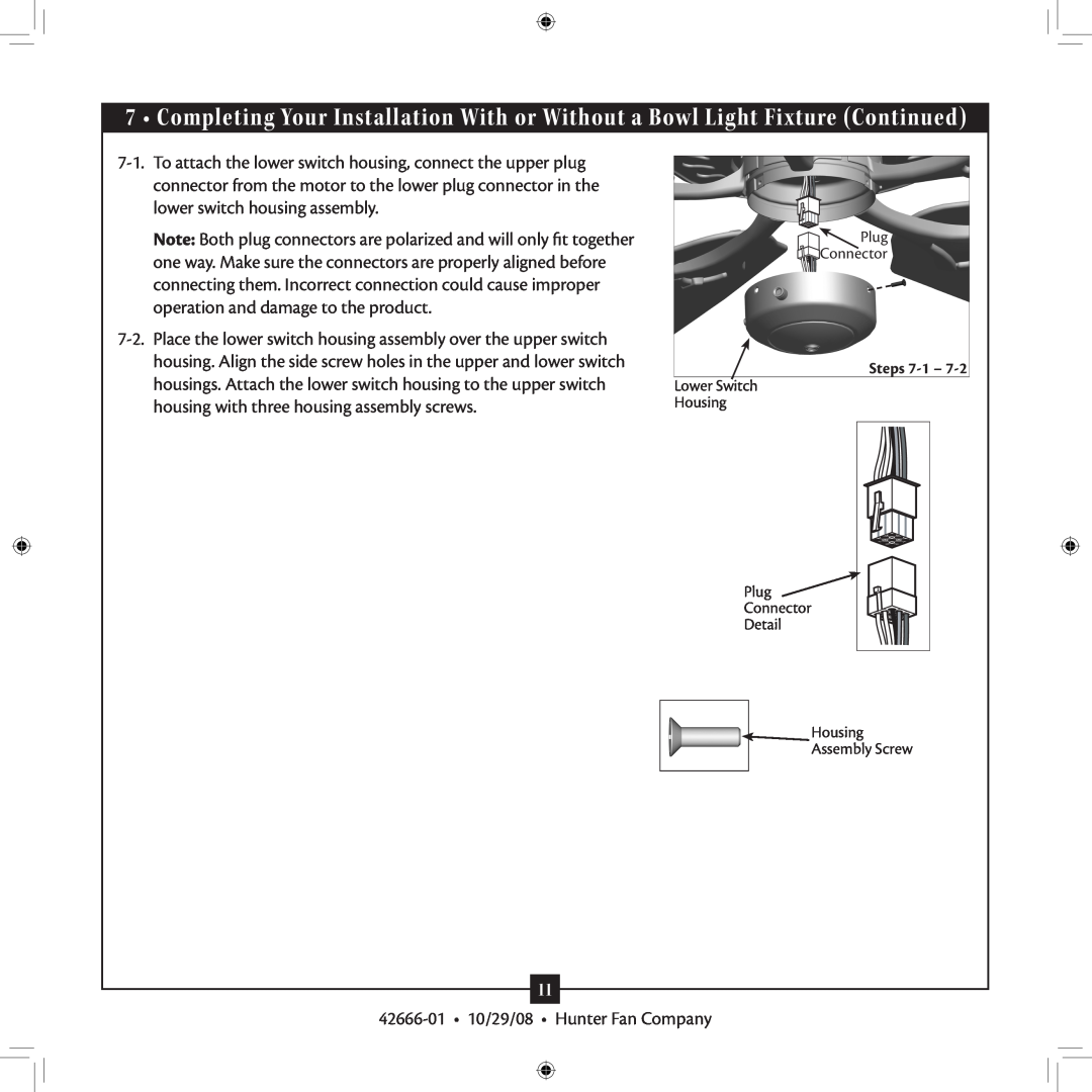 Hunter Fan installation manual 42666-01 10/29/08 Hunter Fan Company 