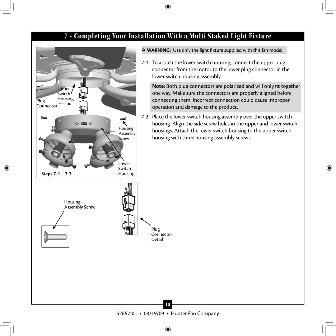 Hunter Fan 42667-01 installation manual Lower 