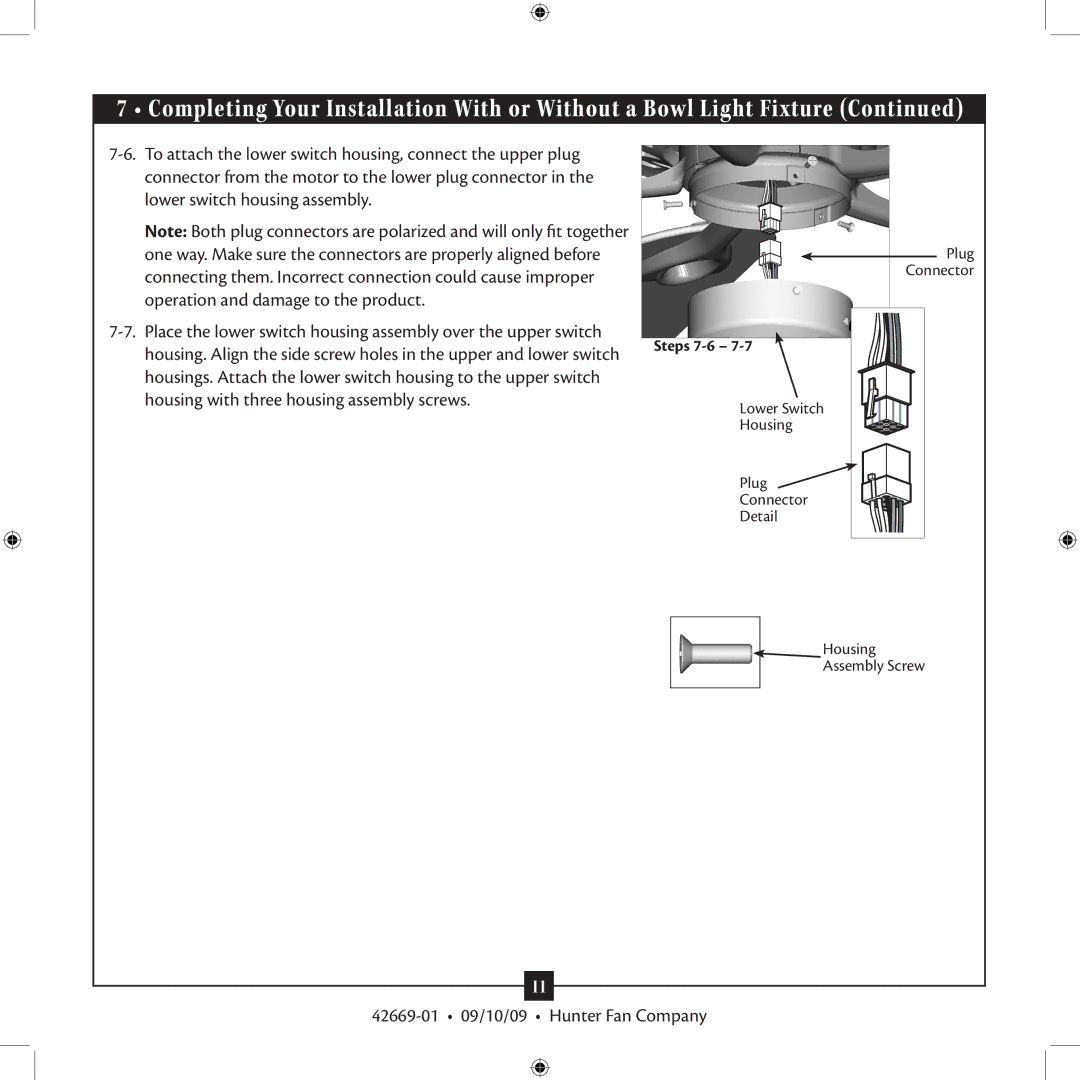 Hunter Fan Type 2 Models, 42669-01 installation manual Steps 7-6 