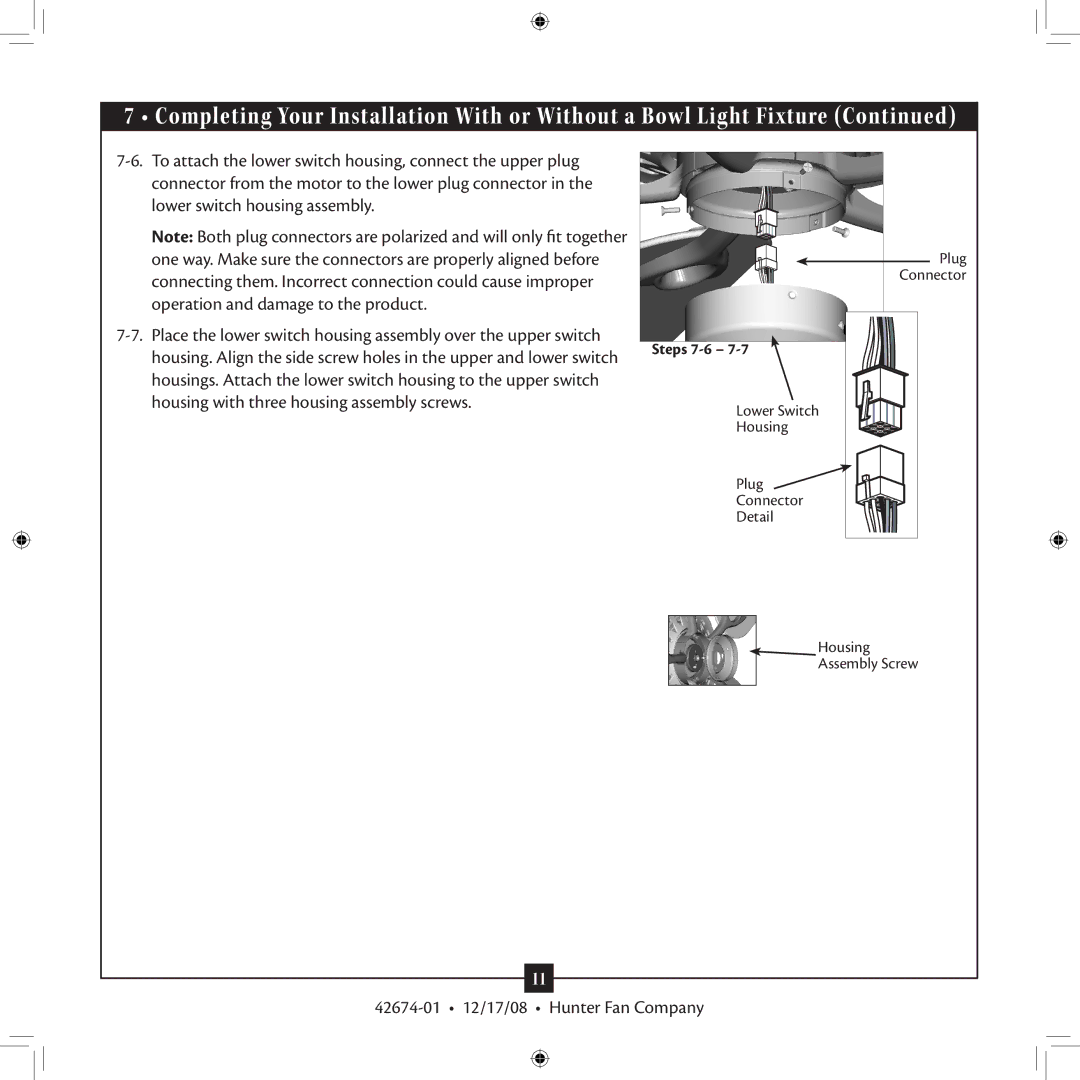 Hunter Fan 42674-01 installation manual Steps 7-6 