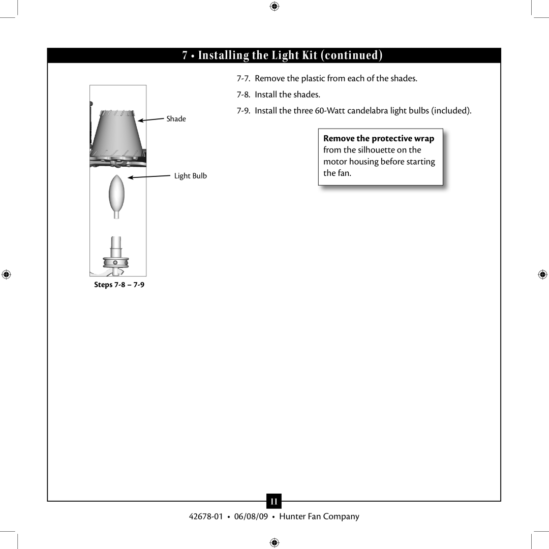 Hunter Fan 42678-01 installation manual Steps 7-8 