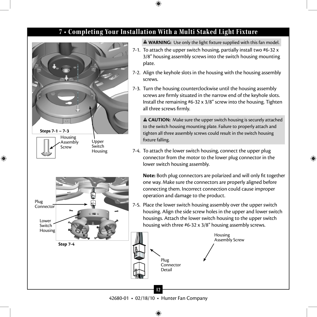 Hunter Fan installation manual 42680-01 02/18/10 Hunter Fan Company 
