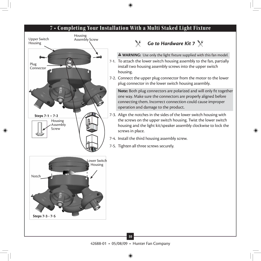 Hunter Fan 42688-01 installation manual Steps 7-1 