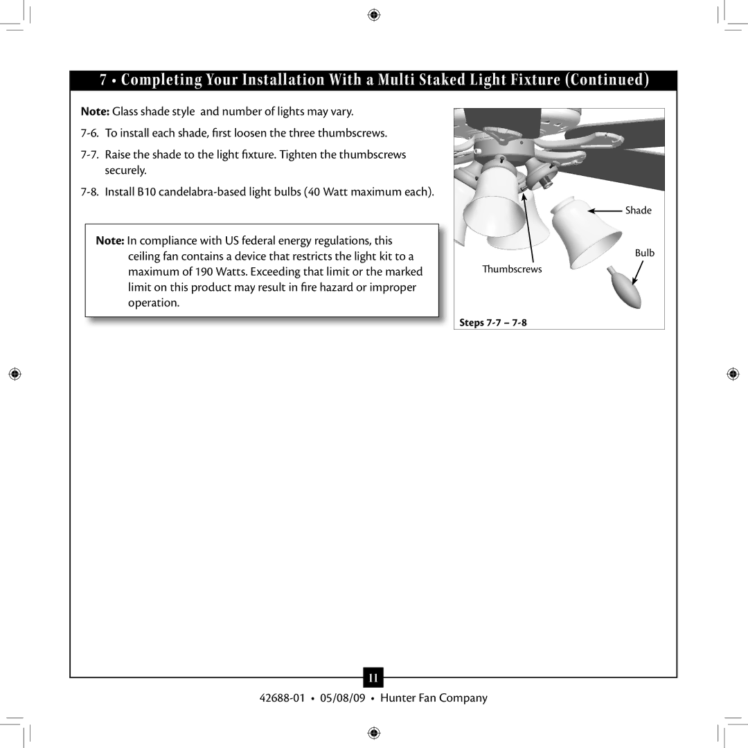 Hunter Fan 42688-01 installation manual Steps 7-7 