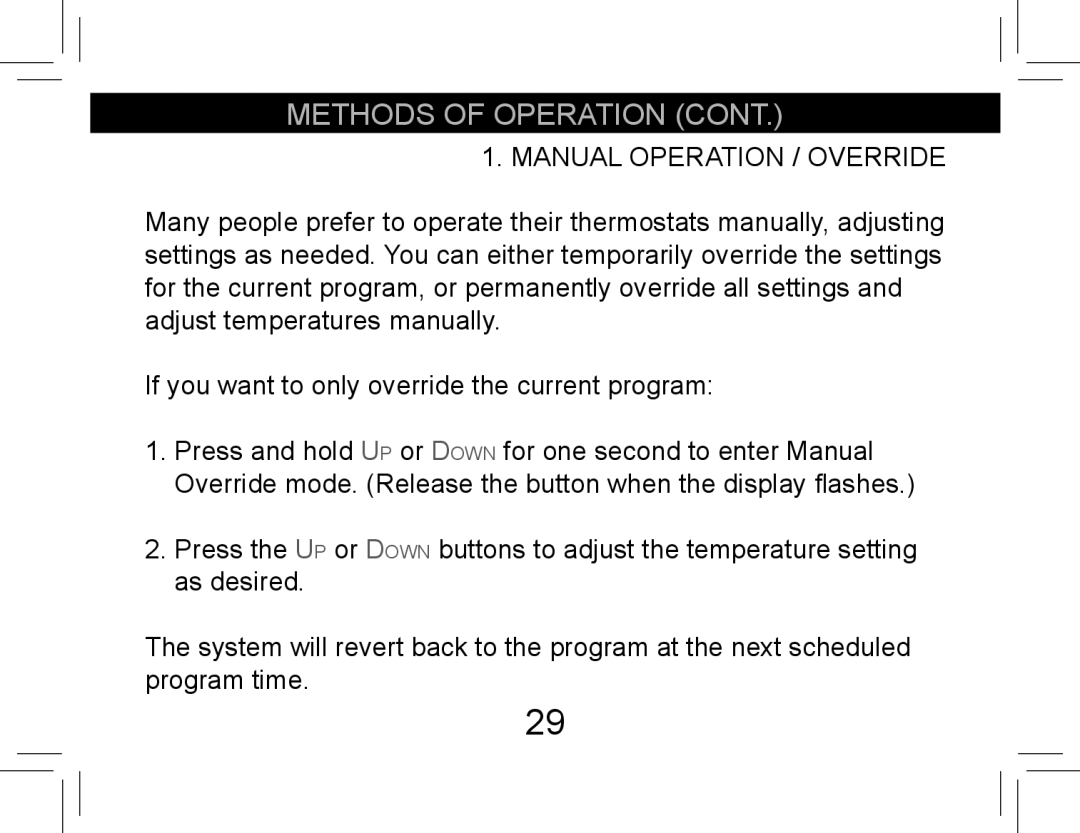 Hunter Fan 42710-01 operation manual Methods of operation, Manual Operation / Override 