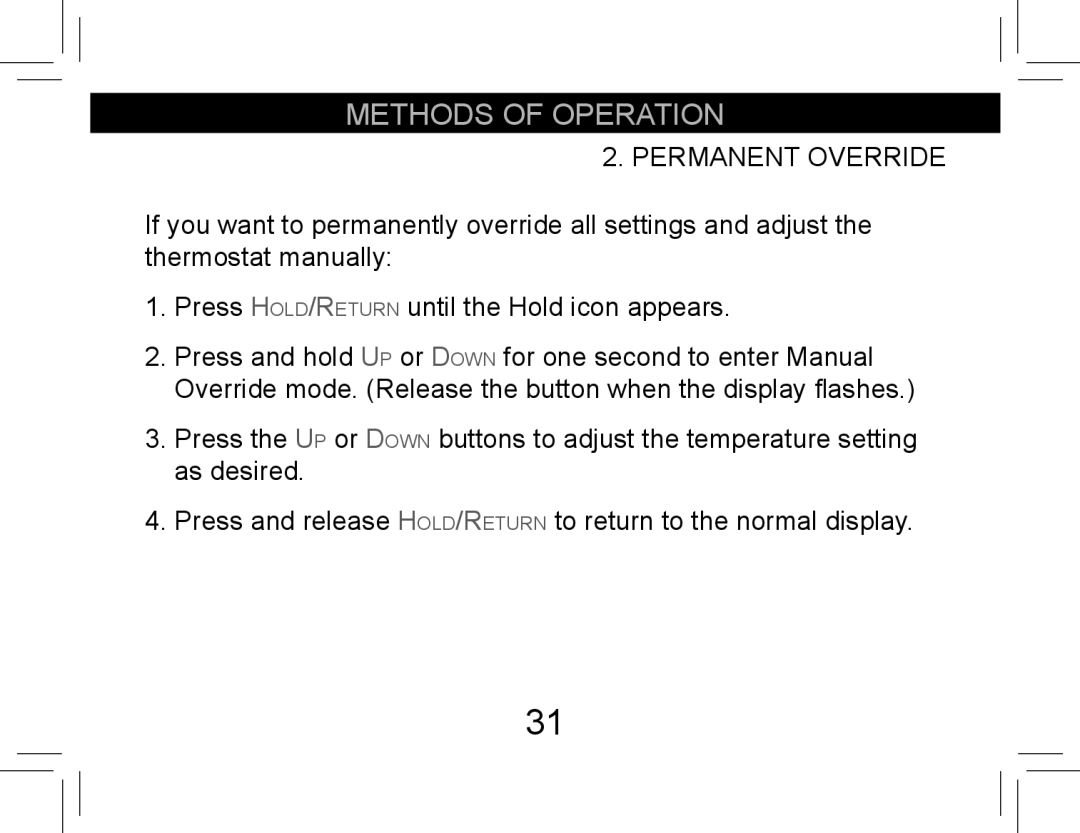 Hunter Fan 42710-01 operation manual Permanent Override 