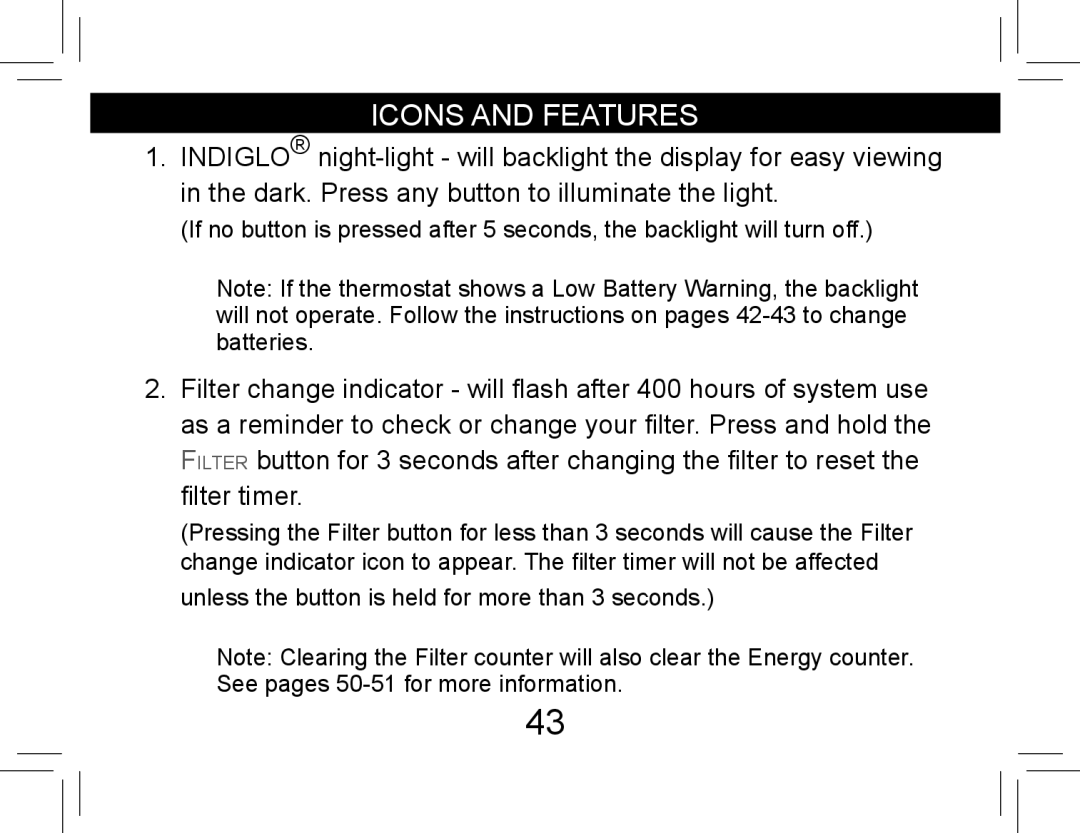 Hunter Fan 42710-01 operation manual Icons and Features 