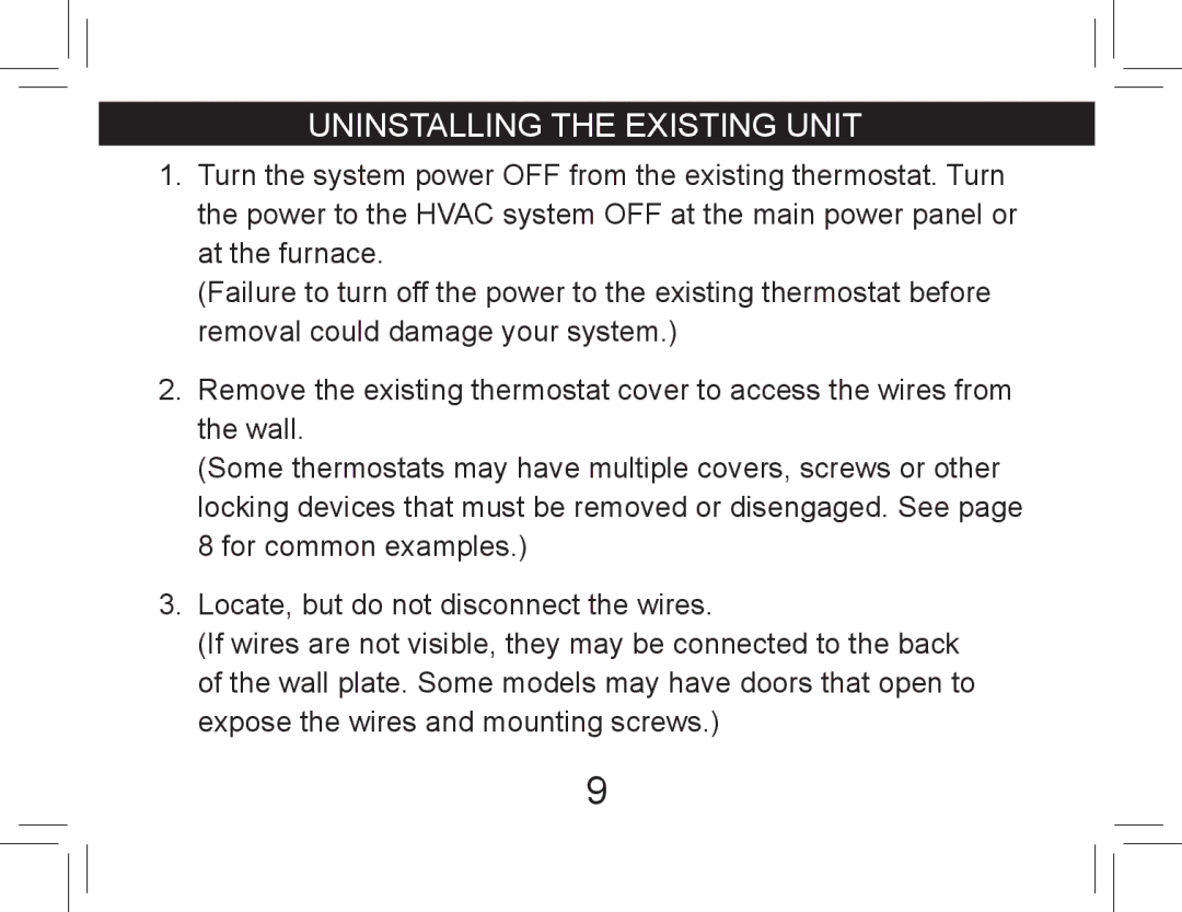 Hunter Fan 42710-01 operation manual Uninstalling the existing unit 