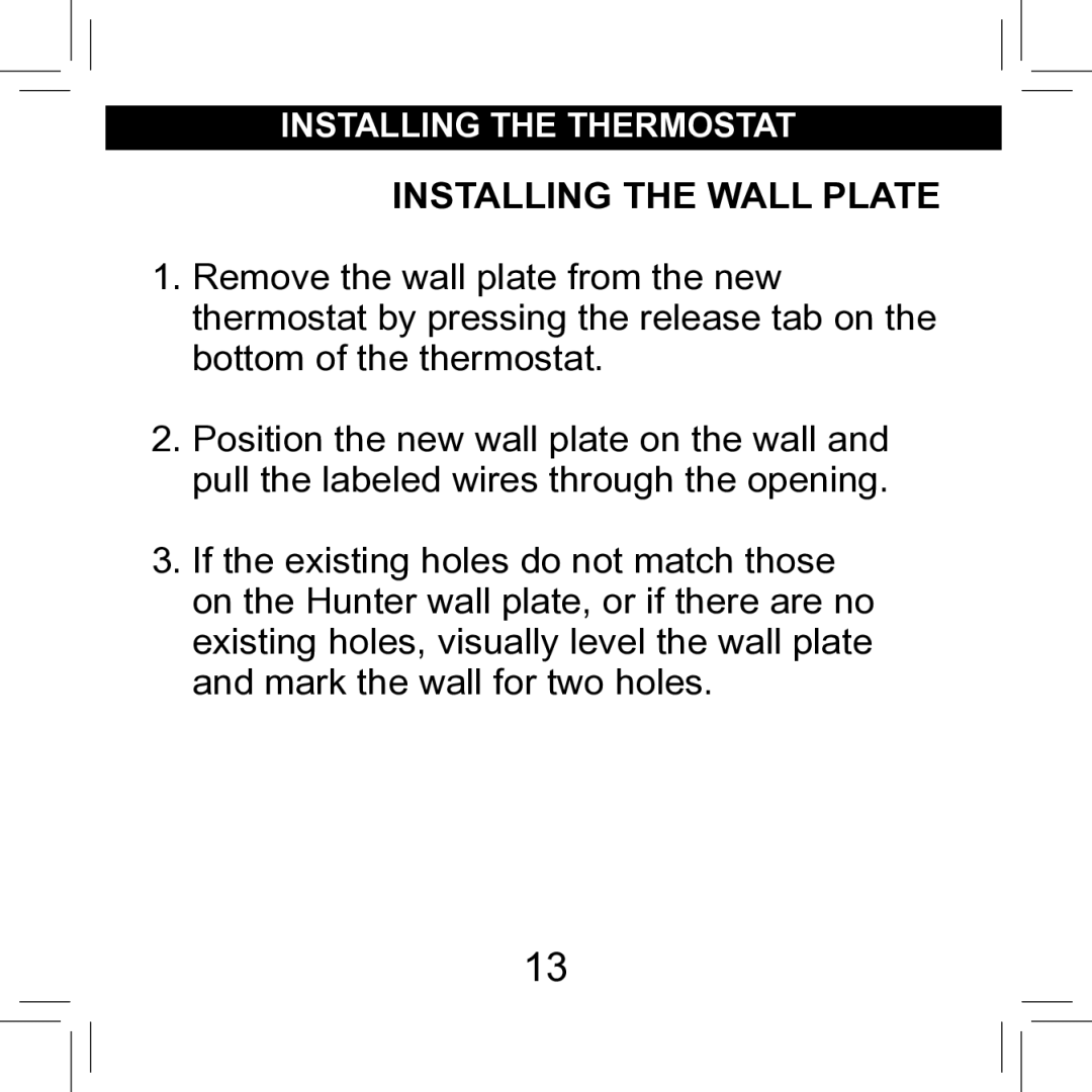 Hunter Fan 42711-01 operation manual Installing the Wall Plate 