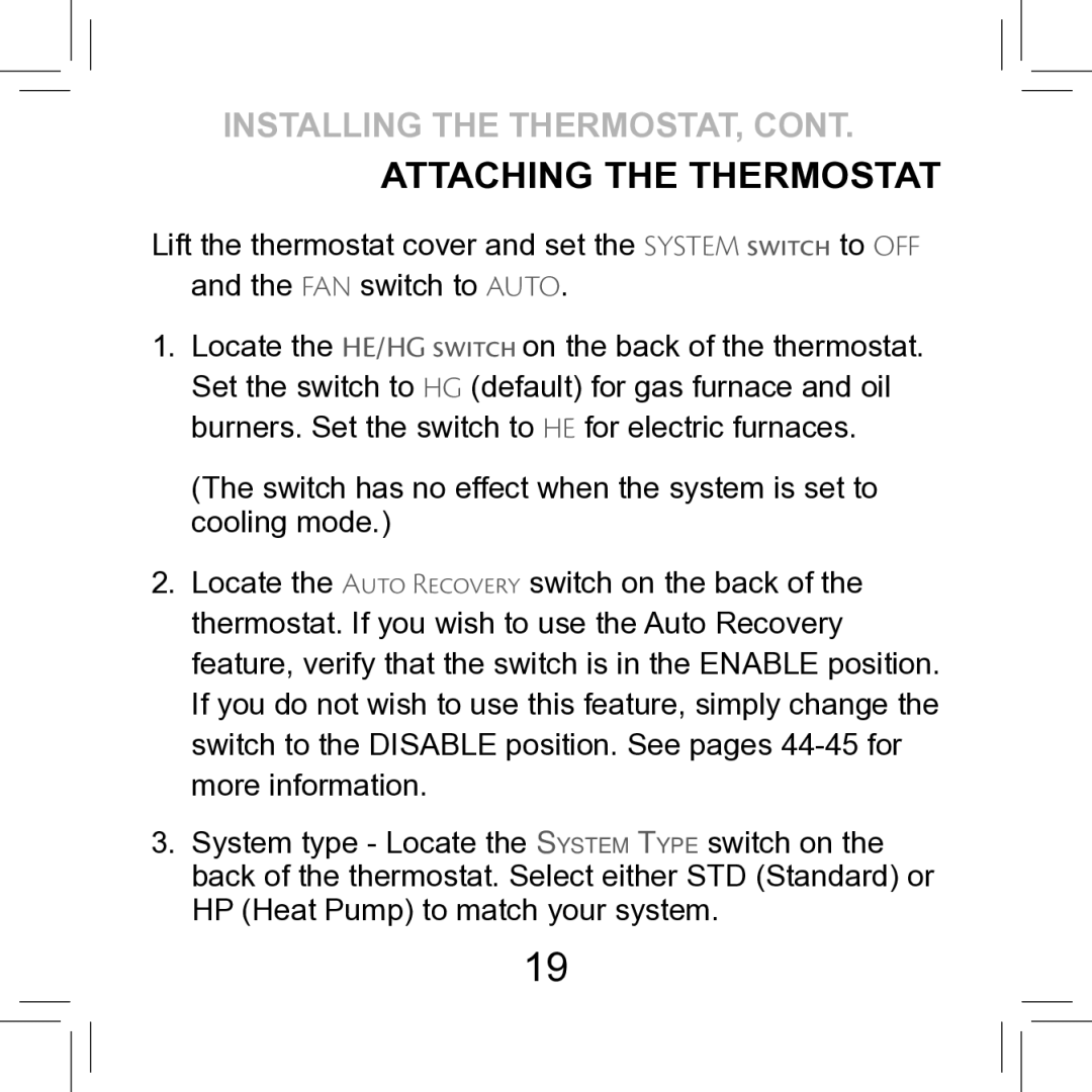 Hunter Fan 42711-01 operation manual Attaching the Thermostat 