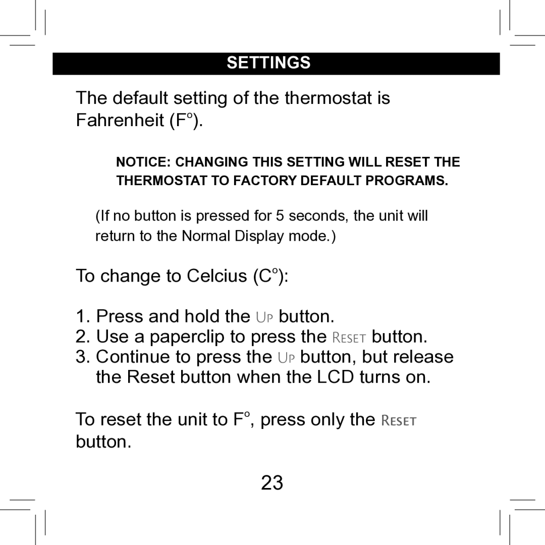 Hunter Fan 42711-01 operation manual Default setting of the thermostat is Fahrenheit Fo 