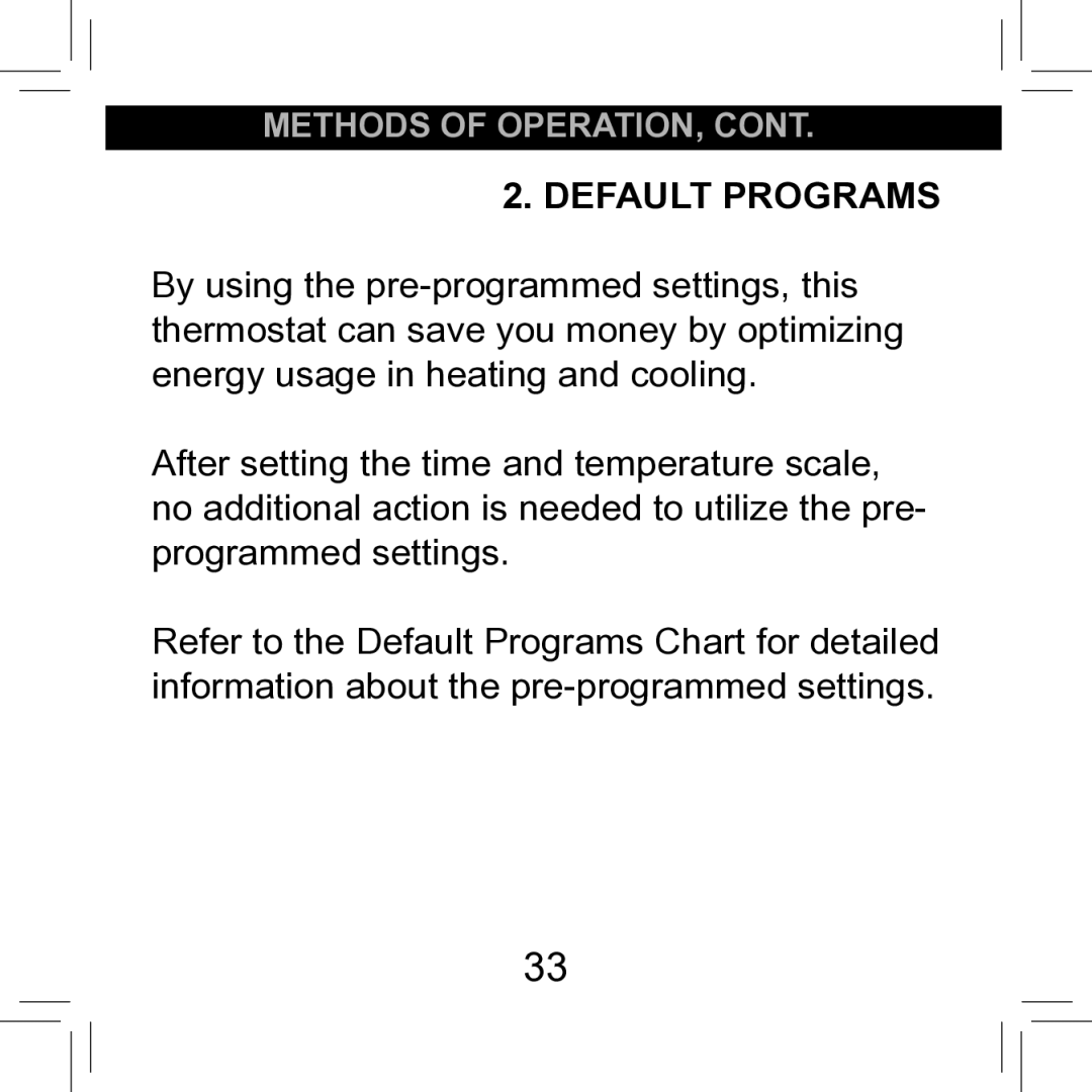 Hunter Fan 42711-01 operation manual Default Programs 