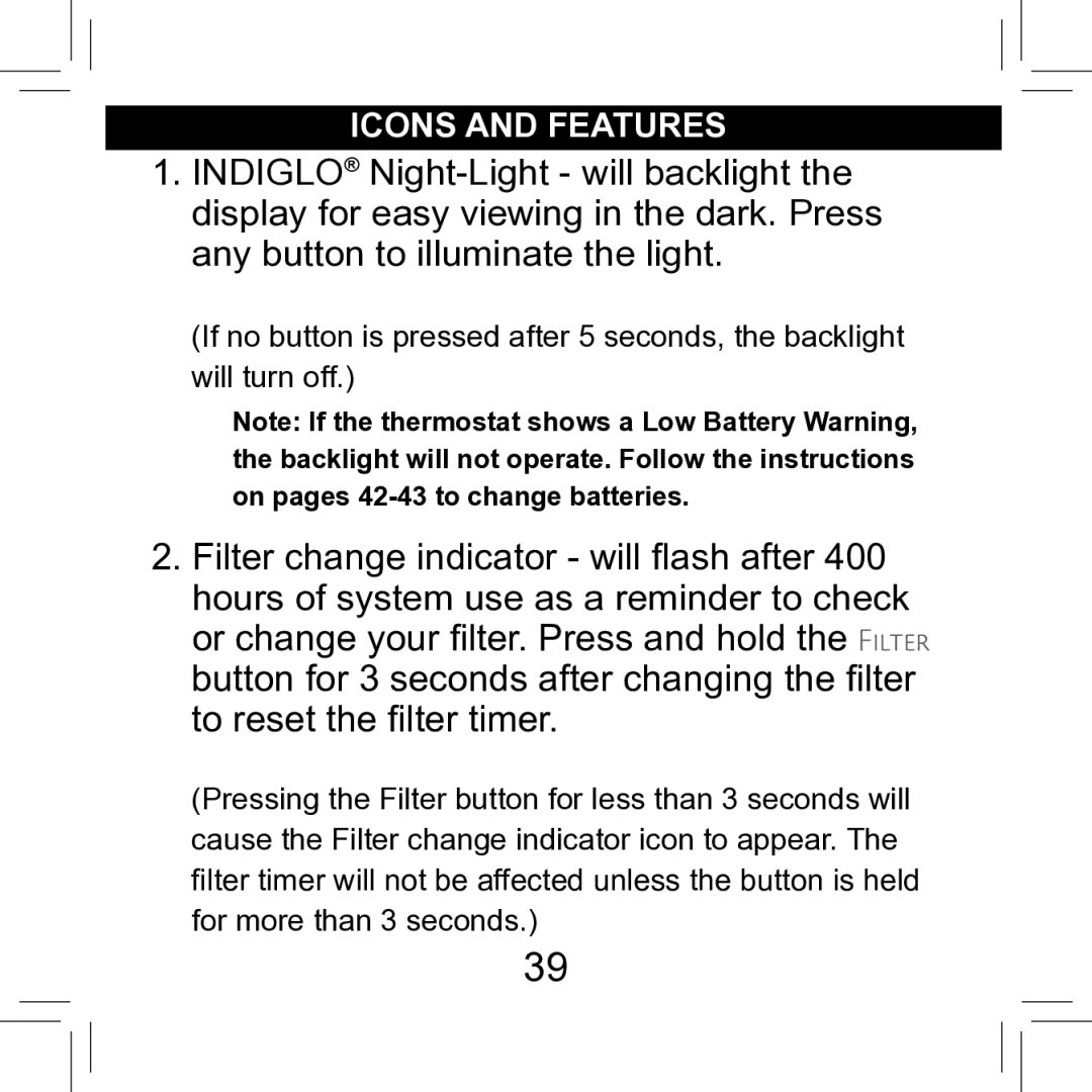 Hunter Fan 42711-01 operation manual Icons and Features 