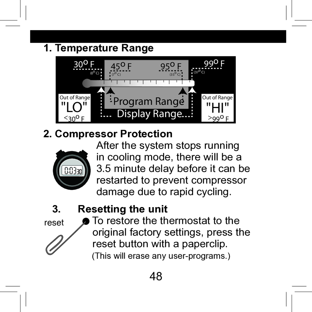 Hunter Fan 42711-01 operation manual Program Range 